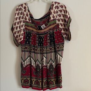 Chic Bohemian Women's Blouse - Red, Green, Cream